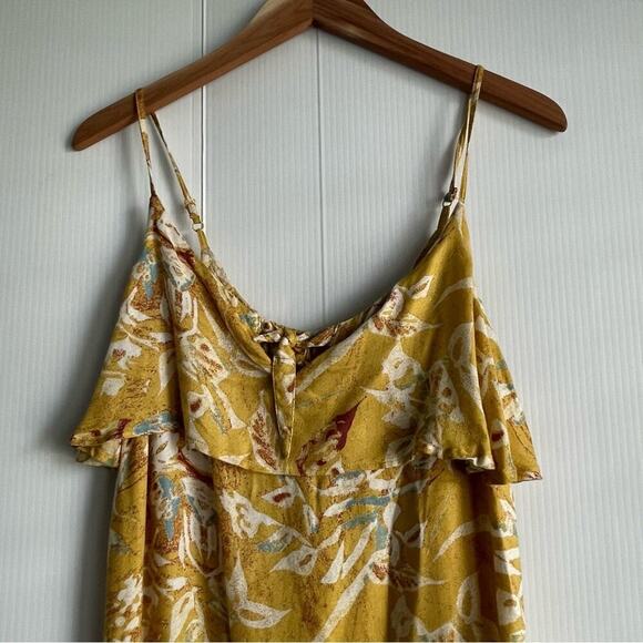 Roxy Still Waking up ruffle tip top spaghetti strap mini dress yellow floral sz8 - Picture 3 of 11